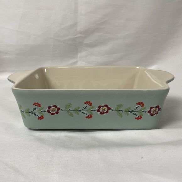 World Market Bakeware Sage Green Floral Ceramic Casserole Dish Small 7" x 4" - Picture 6 of 9